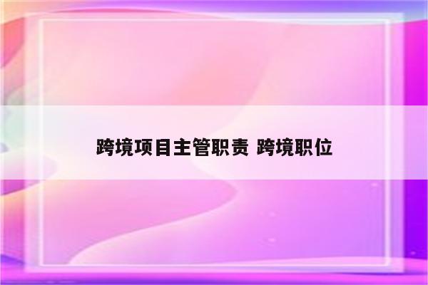 跨境项目主管职责 跨境职位