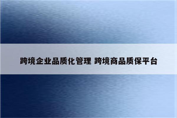 跨境企业品质化管理 跨境商品质保平台