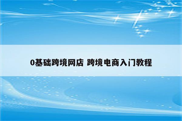 0基础跨境网店 跨境电商入门教程