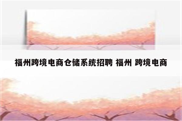 福州跨境电商仓储系统招聘 福州 跨境电商