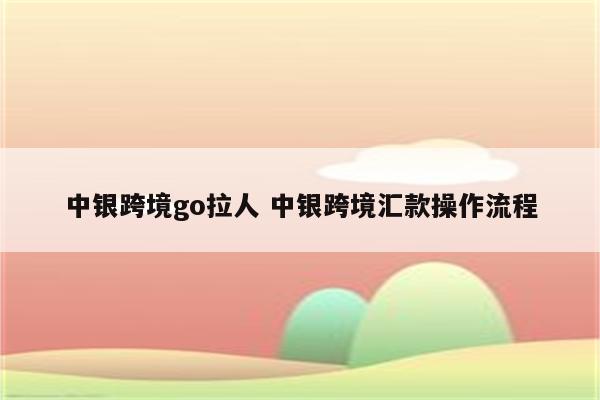 中银跨境go拉人 中银跨境汇款操作流程