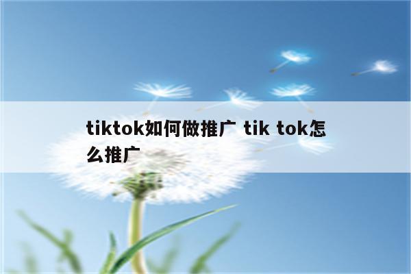 tiktok如何做推广 tik tok怎么推广