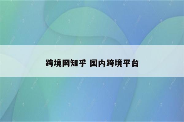 跨境网知乎 国内跨境平台