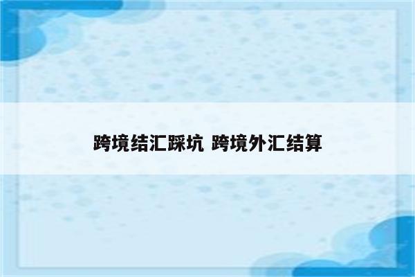 跨境结汇踩坑 跨境外汇结算