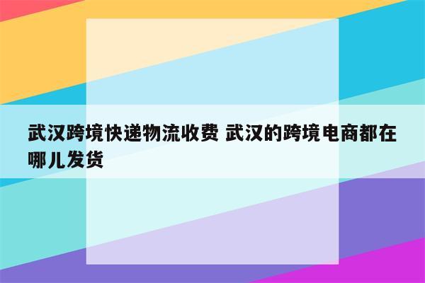 武汉跨境快递物流收费 武汉的跨境电商都在哪儿发货