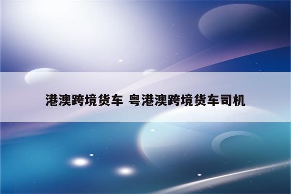 港澳跨境货车 粤港澳跨境货车司机