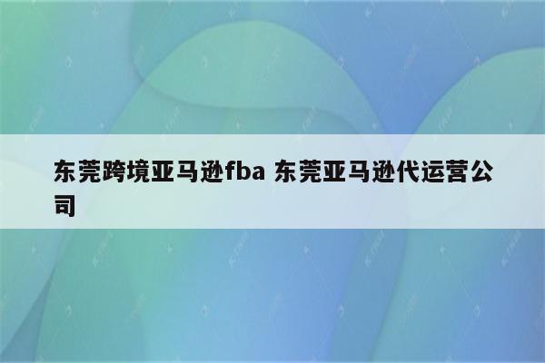 东莞跨境亚马逊fba 东莞亚马逊代运营公司