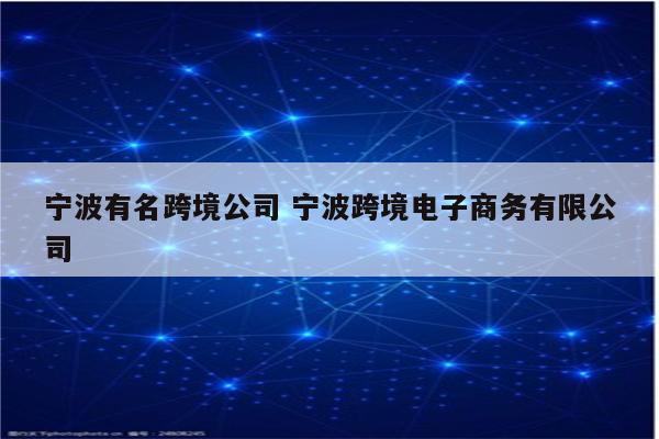 宁波有名跨境公司 宁波跨境电子商务有限公司