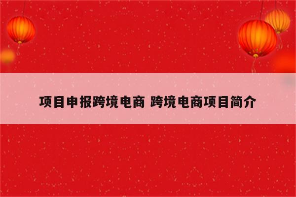 项目申报跨境电商 跨境电商项目简介