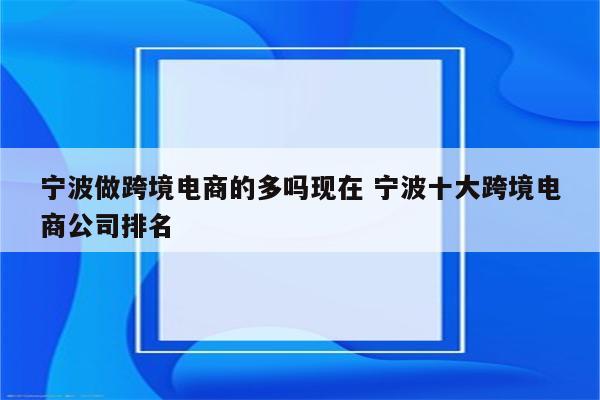 宁波做跨境电商的多吗现在 宁波十大跨境电商公司排名