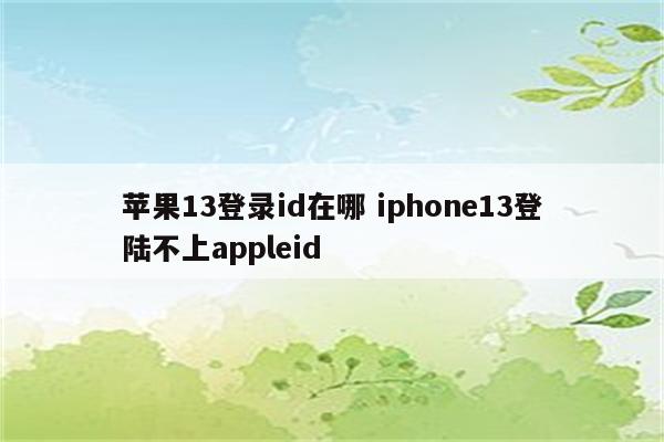 苹果13登录id在哪 iphone13登陆不上appleid