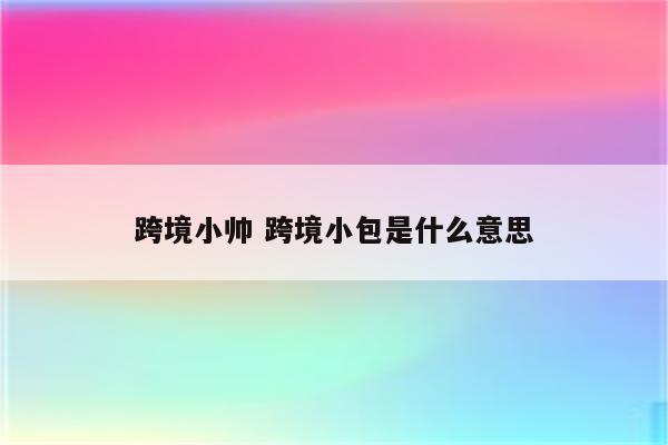 跨境小帅 跨境小包是什么意思