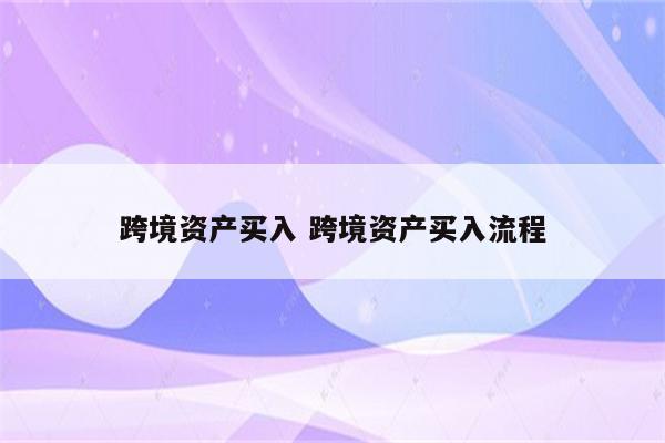跨境资产买入 跨境资产买入流程