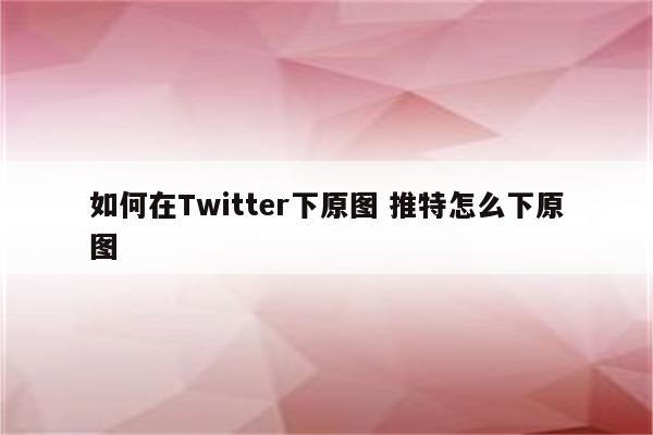 如何在Twitter下原图 推特怎么下原图