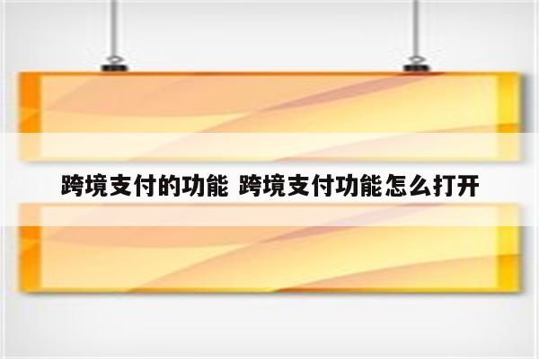 跨境支付的功能 跨境支付功能怎么打开