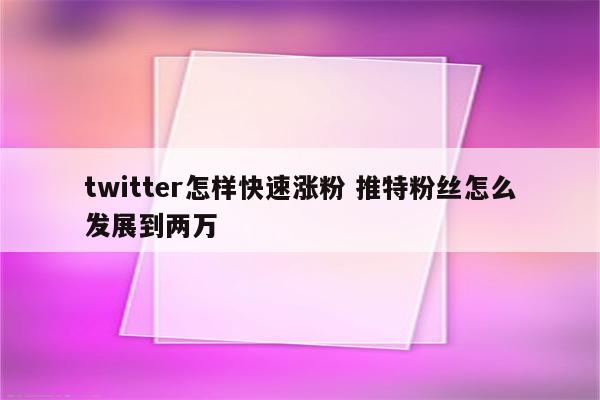 twitter怎样快速涨粉 推特粉丝怎么发展到两万