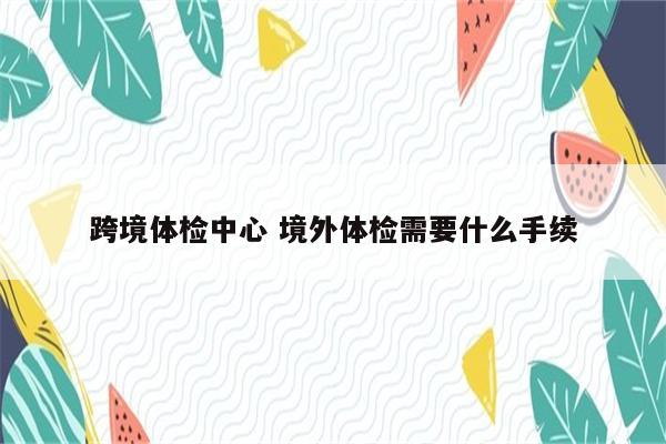 跨境体检中心 境外体检需要什么手续