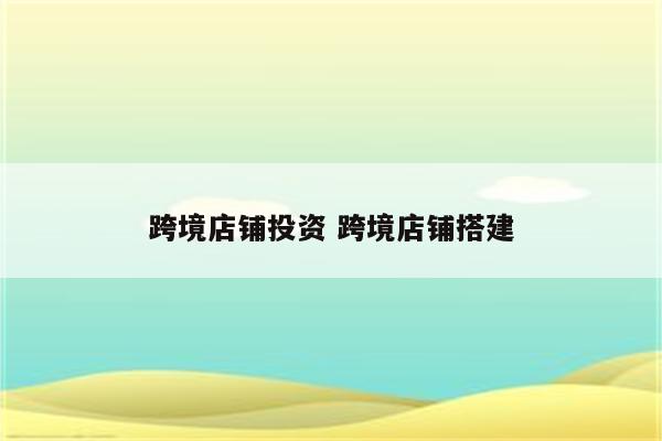 跨境店铺投资 跨境店铺搭建