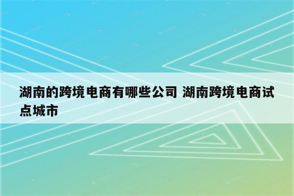 湖南的跨境电商有哪些公司 湖南跨境电商试点城市