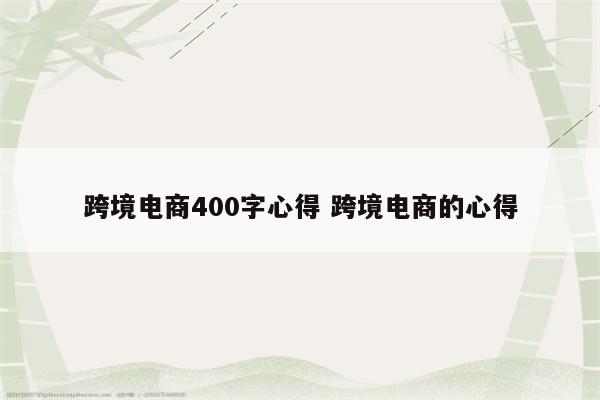 跨境电商400字心得 跨境电商的心得