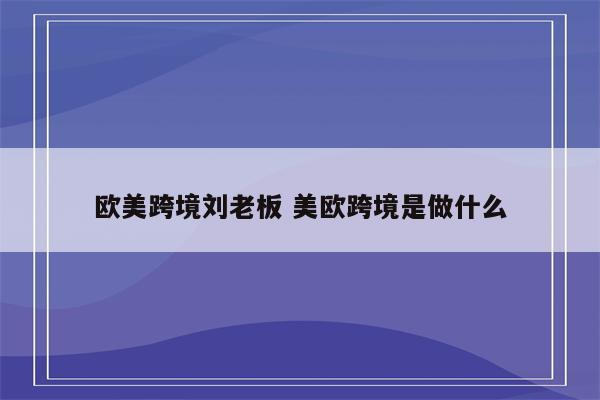 欧美跨境刘老板 美欧跨境是做什么