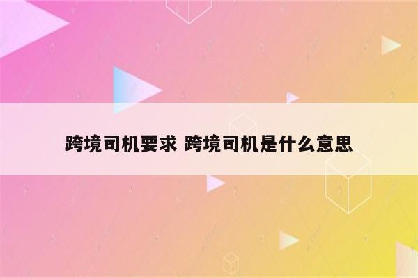 跨境司机要求 跨境司机是什么意思