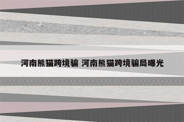 河南熊猫跨境骗 河南熊猫跨境骗局曝光