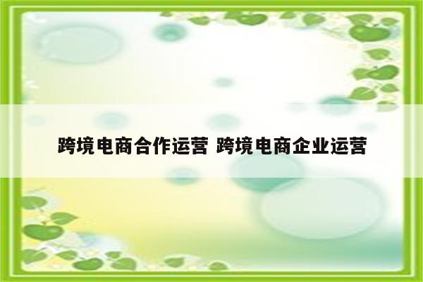 跨境电商合作运营 跨境电商企业运营