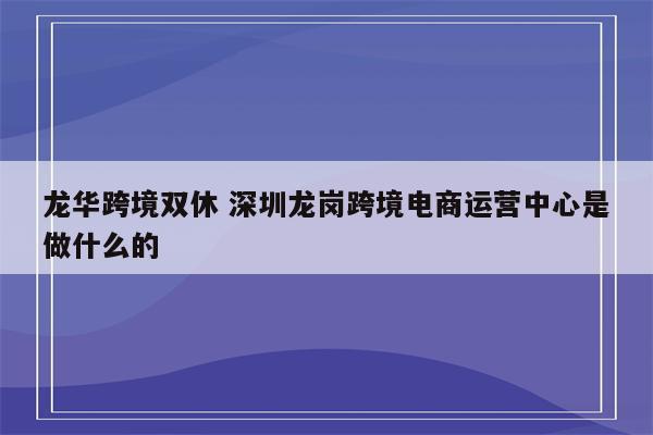 龙华跨境双休 深圳龙岗跨境电商运营中心是做什么的
