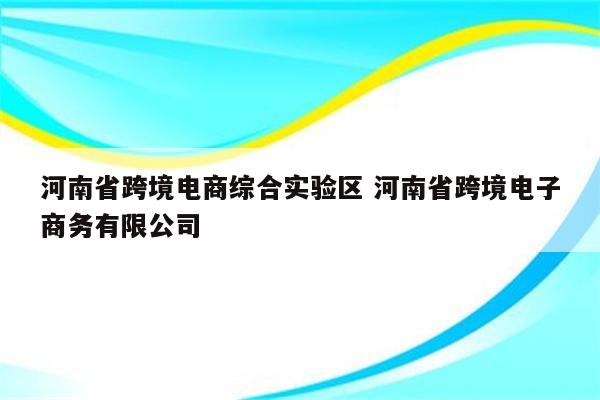 河南省跨境电商综合实验区 河南省跨境电子商务有限公司