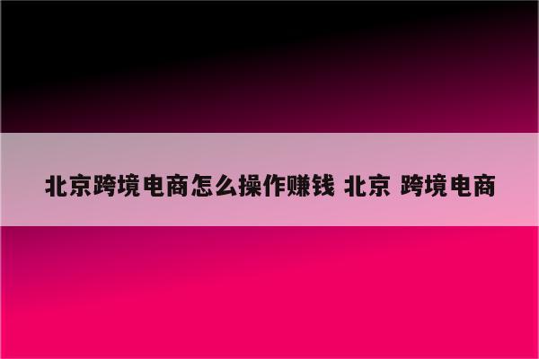 北京跨境电商怎么操作赚钱 北京 跨境电商
