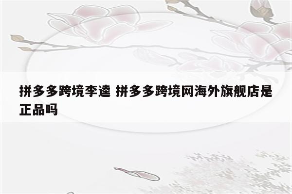 拼多多跨境李逵 拼多多跨境网海外旗舰店是正品吗