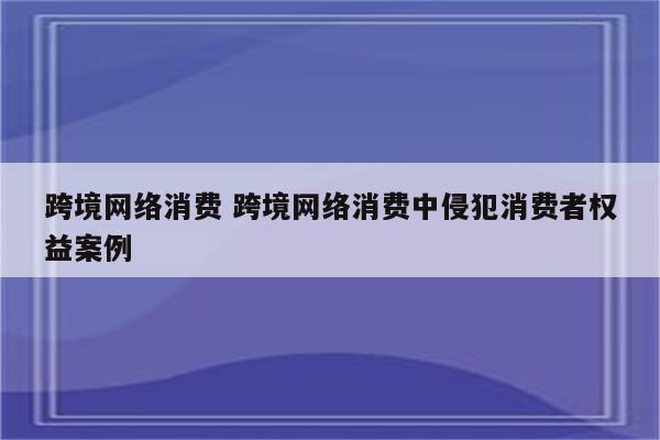 跨境网络消费 跨境网络消费中侵犯消费者权益案例