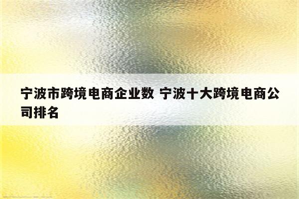 宁波市跨境电商企业数 宁波十大跨境电商公司排名