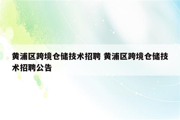 黄浦区跨境仓储技术招聘 黄浦区跨境仓储技术招聘公告