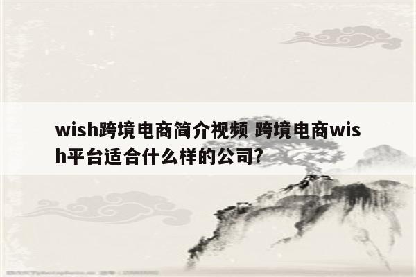 wish跨境电商简介视频 跨境电商wish平台适合什么样的公司?