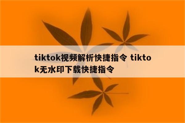 tiktok视频解析快捷指令 tiktok无水印下载快捷指令