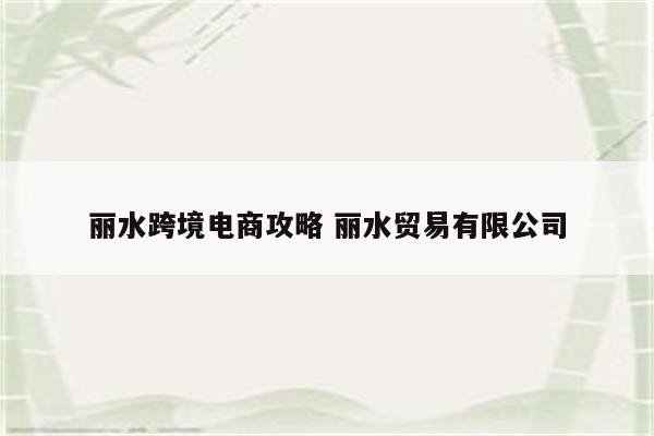 丽水跨境电商攻略 丽水贸易有限公司