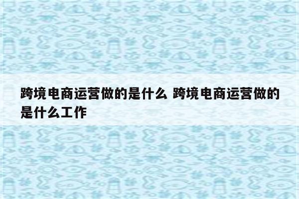 跨境电商运营做的是什么 跨境电商运营做的是什么工作