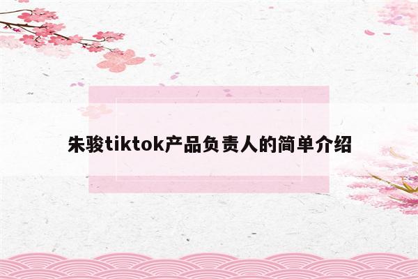 朱骏tiktok产品负责人的简单介绍