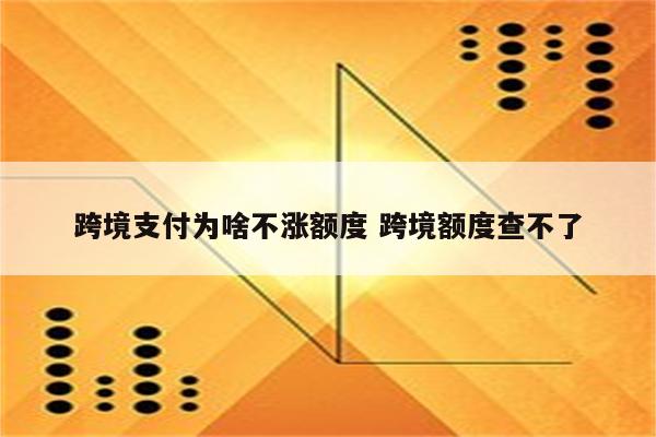 跨境支付为啥不涨额度 跨境额度查不了