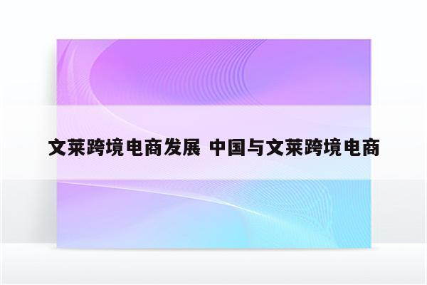 文莱跨境电商发展 中国与文莱跨境电商