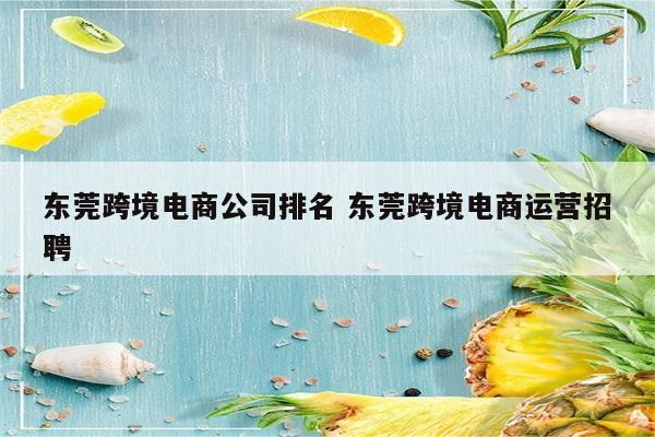 东莞跨境电商公司排名 东莞跨境电商运营招聘
