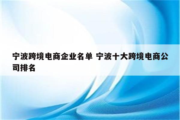 宁波跨境电商企业名单 宁波十大跨境电商公司排名
