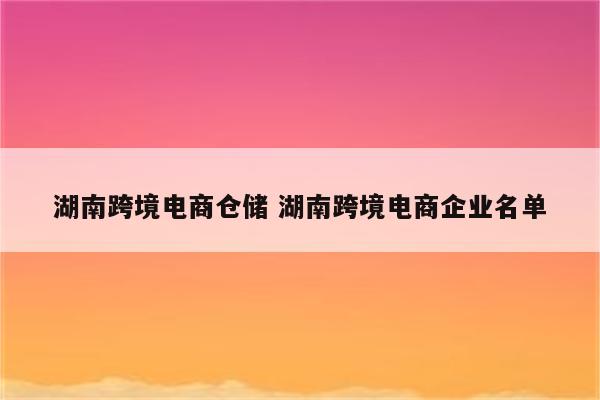 湖南跨境电商仓储 湖南跨境电商企业名单