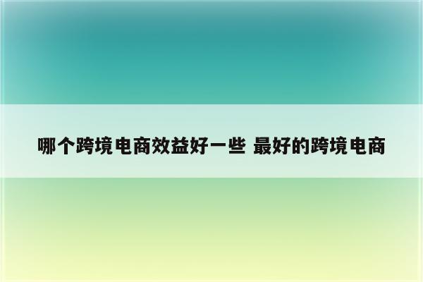 哪个跨境电商效益好一些 最好的跨境电商
