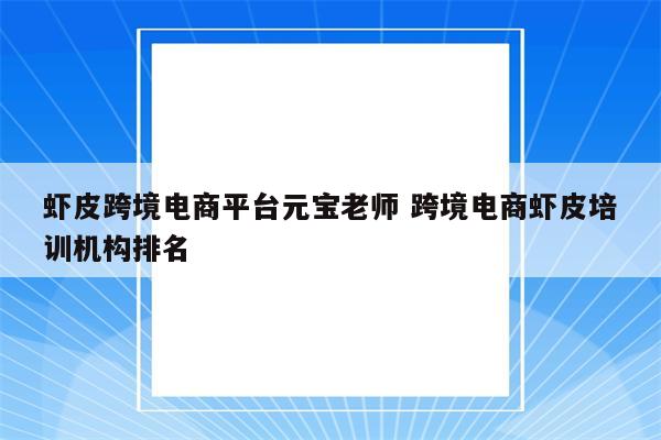虾皮跨境电商平台元宝老师 跨境电商虾皮培训机构排名