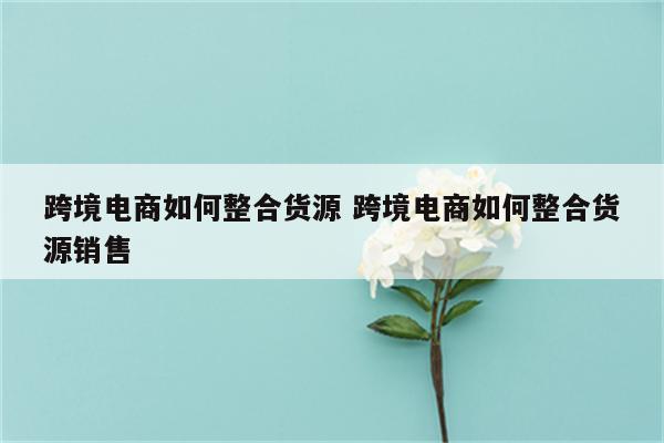 跨境电商如何整合货源 跨境电商如何整合货源销售