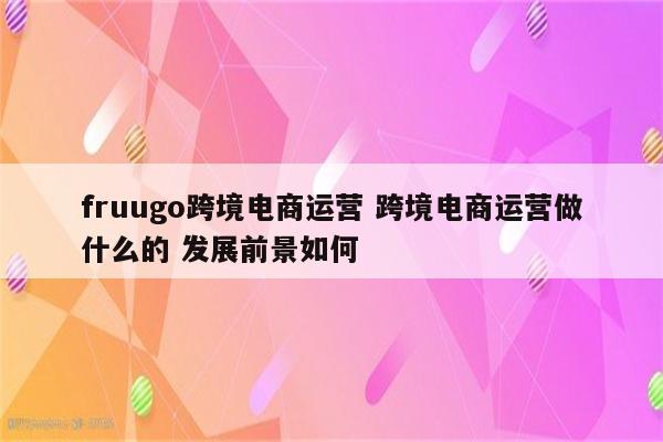 fruugo跨境电商运营 跨境电商运营做什么的 发展前景如何
