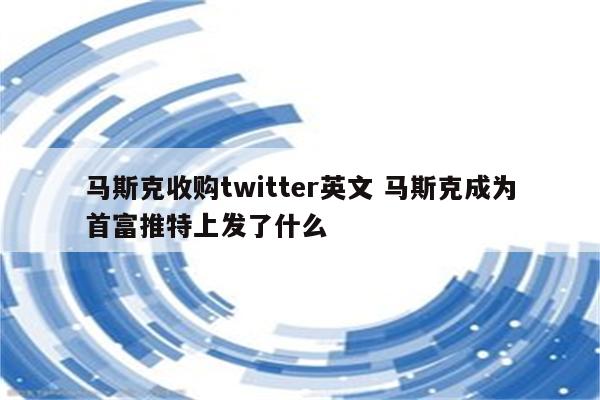 马斯克收购twitter英文 马斯克成为首富推特上发了什么
